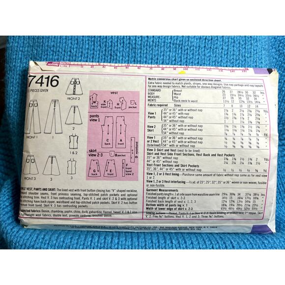 Simplicity 7416 Sewing pattern girls vest wide leg pant and aline skirt size 12 - Picture 3 of 5